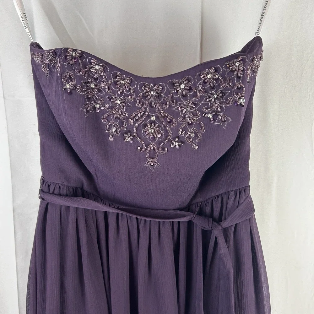 Davids Bridal Dress Womens 2 Purple Lapis Strapless A Line Knee‎ Length